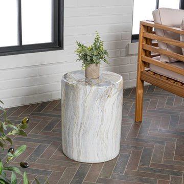 Troy 16" Modern Minimalist Faux Marble Column Indoor/Outdoor Accent Table - JONATHAN Y